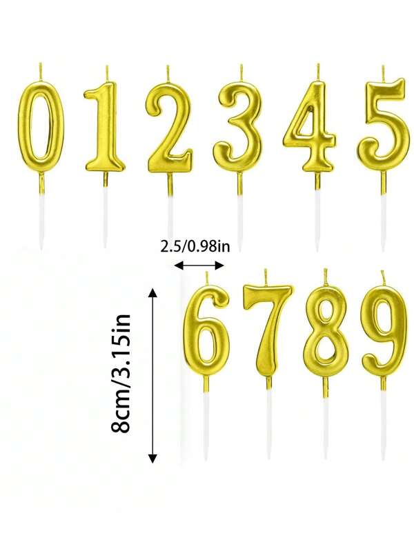Cute Numbers 0-9 Birthday, Anniversary, Cake Decoration Candles In Gold, Silver, Blue, Black Colors