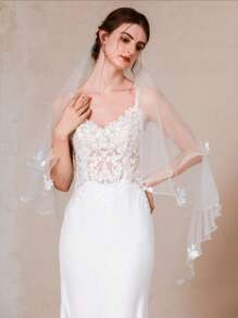 1pc Handmade Embroidered Edge Cute Ruffle Double Layer Bridal Wedding Veil Fall Clothes For Women