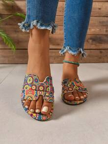 Sandale de plajă pentru femei, mărimi mari, confortabile, casual, de zi cu zi, vopsite în stil Tie-Dye, pentru exterior - Multicolor - Vizualizare 3