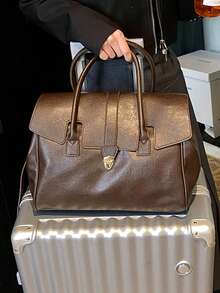 1 pieza Bolso de mano grande de PU de unicolor con estilo retro y vintage, adecuado para el uso diario, viajes y compras. Hay dos tamaños disponibles: pequeño y grande. - Multicolor - Ver 16