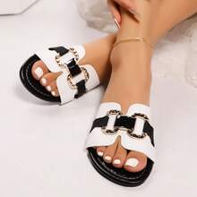 Damen Mode Flach Slide Sandalen, Slip-On Weiche Sohle Lässig Hausschuhe, geeignet für Zuhause & Strandmode