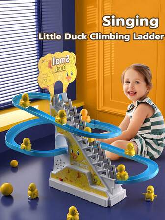 Children, Yellow Duck, Automatic Stair Climbing, Track, Electric, Sound And Light Toys, With Music, Educational Toys