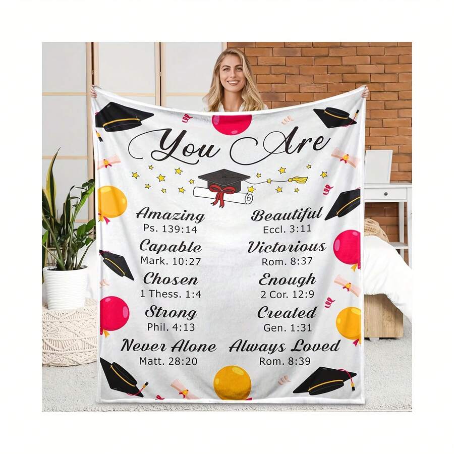 Graduation Gift In 2025, Suitable For Her And Him, Gifts For 2025 Graduates, Gifts For College Graduates, Gifts For Year-End Students 280gsm, Cozy Soft Flannel Blanket & Suitable For Birthday Anniversaries, Valentine's Day, Thanksgiving, Christmas, Halloween, Wedding, New Year Gifts Provide Personalized Ideal Gifts For Her, Him, Family Members, Boyfriends, Girlfriends, Fathers, Family Members, Mothers, Lovers, Daughters, Sons, Grandfathers, Grandmothers, Friends, Classmates And Pets. Sofa, Bed, Car, Bedroom, Living Room, Office, Outdoor Camping, Beach, Wall Decoration, Bedroom Decor,  Halloween Blanket, Fall Decor, Fall Decorations For Home, Christmas Party Theme Blanket, Christmas Decor, Office Decoration