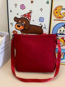 1 pieza Bolso de hombro con combinación de colores para niñas, versátil y de moda, bolso escolar informal con cierre de cremallera, adecuado para uso diario y en el campus