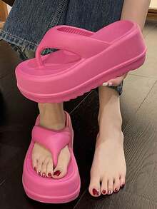 ASHALI Women's Fuchsia 6.5CM Platform EVA Flip Flops, Soft Sole Summer Slippers, Ins Style Wedge Sandals - Hot Pink - View 3
