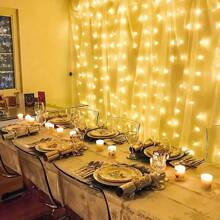 118.11 Inch X 118.11 Inch Curtain Lights, 300 Warm LED Fairy Lights, 8 Lighting Modes, Waterfall Lights, Button Control, Suitable For Birthday, Wedding, Bedroom, Wall Decor, Party, Halloween And Christmas Decoration