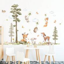 4pcs/3pcs,Wondever Mountain Tree Wall Stickers Large Pine Tree Forest Animal Bear Fox Peel And Stick Wall Art Decals For Kids Room Baby Nursery Bedroom - Multicolor - View 7