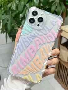 1 pieza Nuevo estuche de teléfono creativo con diseño de letras españolas compatible con 16 Pro Max, 11/12/13/14 Plus, XR/7/8 Plus/15 Pro Max, estuche transparente minimalista y de alta gama con amortiguación de aire, protección corporal completa a prueba de golpes de TPU