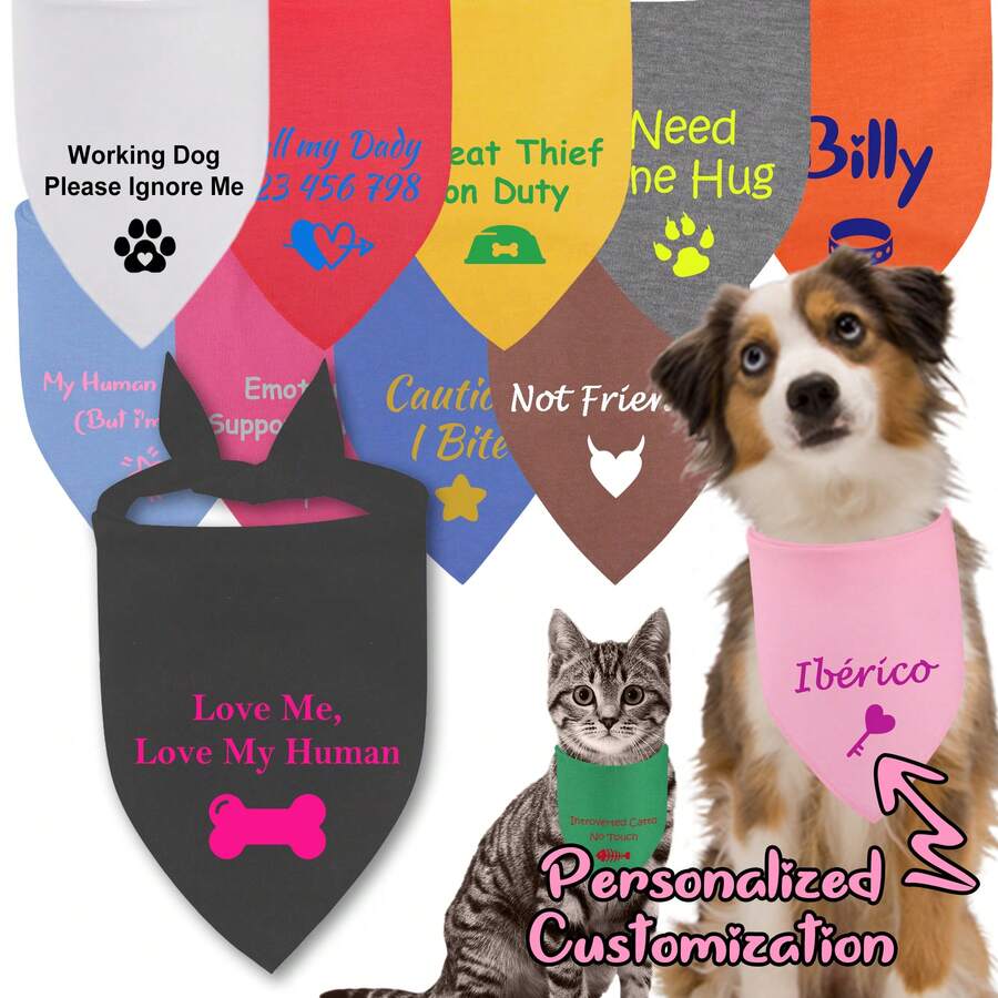 Customizable Pet Bibs, Dog Bandanas, Cat Scarves - Choose Name, Text, Fonts, Colors - Personalized Accessories With Diverse Options - Multicolor - View 1