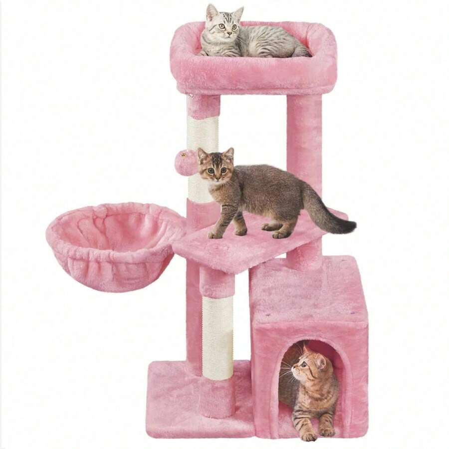 34.5" H Cat Tree Tower With Condo And Perches, Pink - Hồng - Xem 1