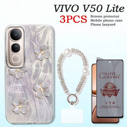 VIVO V50 Lite Screen Protector, Anti-Peep Matte Protective Film, VIVO V40 Lite Feather Soft Phone Case, VIVO Y19s Y29 Y39 Crystal Beaded Bracelet, Phone Lanyard, VIVO Y20 Y31 Y21D