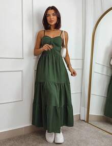 Long Women's Dress Three Marias With Ruffles - 軍綠色 - 查看 1