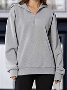 (Herbst/Winter) Freundin-Stil Damen Essentiell Halb-Reißverschluss Kapuzenpullover, Herbst/Winter Damen Mode Lässig Sweatshirt für Fitness, Laufen, Sport, Camping, Outdoor Aktivitäten, Reisen