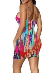 Nimsruc Women Bodycon Dress Summer Short Backless Spaghetti Strap Dresses - 6667 彩色印花 - 查看 4