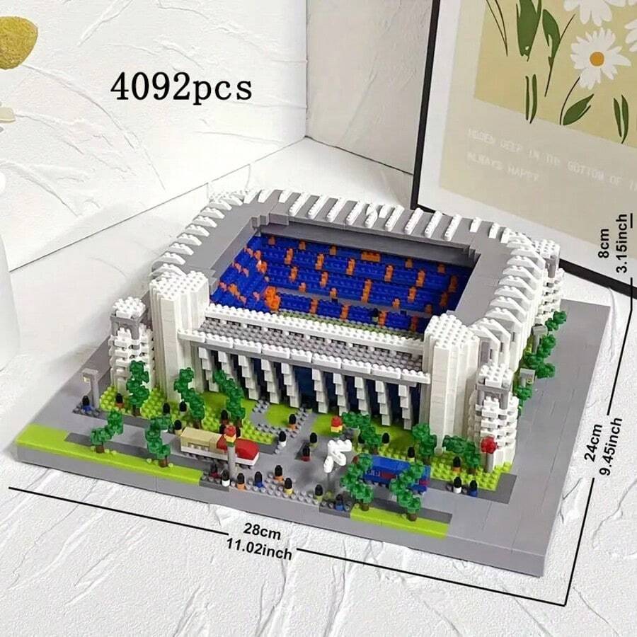 Set de blocuri de construcție pentru stadioane sportive de renume mondial - Model arhitectural de stadion de fotbal în miniatură, jucărie DIY cu microblocuri pentru fani ai sportului