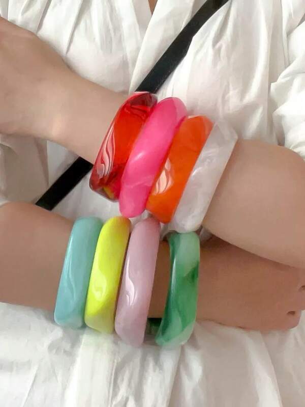 Brazalete de verano de acrílico de moda, de geometría cuadrada y colorida, de textura semi-transparente, adecuado para uso diario y de fiesta de las mujeres