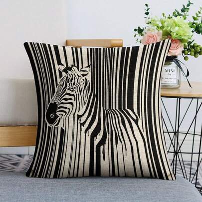 1 件斑马纹枕套，客厅沙发露台户外黑色条纹家居装饰礼品