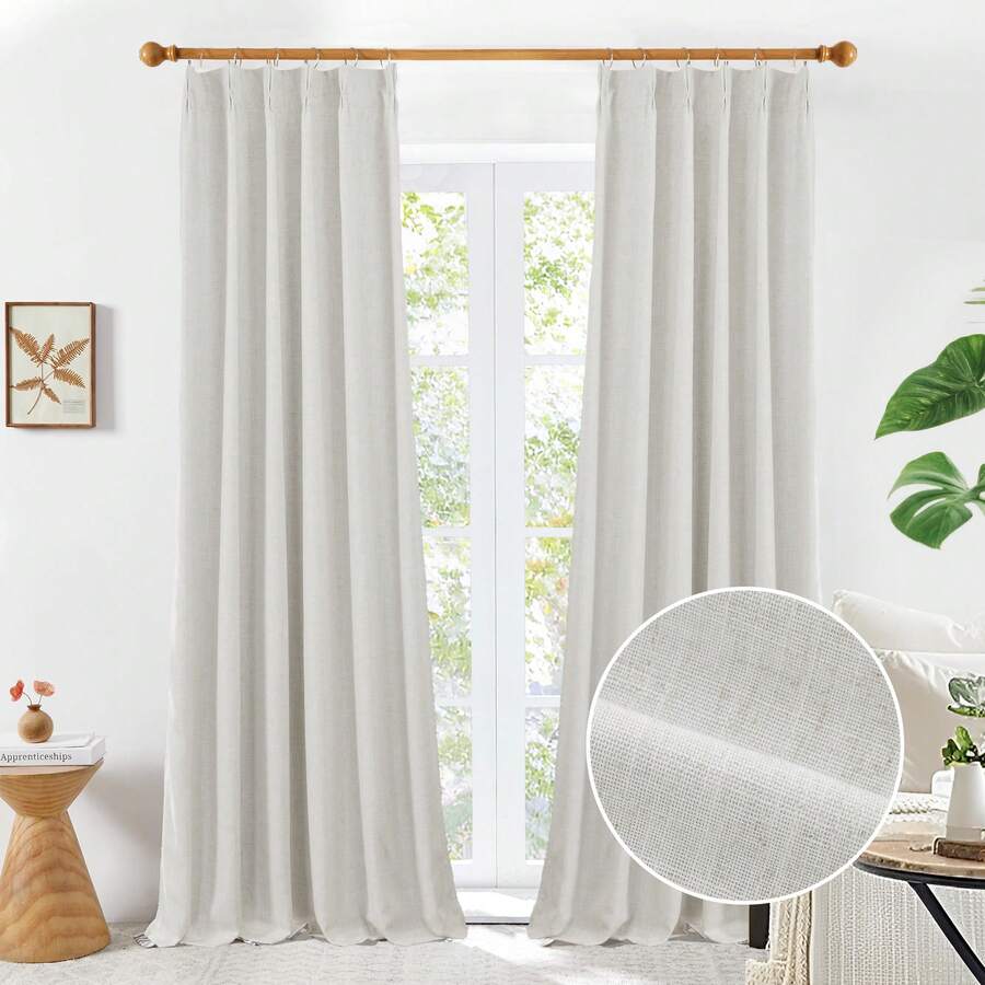 2 Pcs Luxury 100% Blackout Curtains 39" Wide - 100% Light Blocking Thermal Insulated Linen Polyester Pinch Pleat Drapes For Bedroom Living Room (Set Of 2 Panels) - Linen - View 1