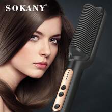 SOKANY 1008 Multifunktions-Haarglätter-Kamm, elektrischer Haarglätter, für nasses & trockenes Haar, geeignet für lockiges und glattes Haar, leistungsstarke schnelle Erwärmung, 5 Temperatureinstellungen, doppeltes Anti-Verbrennungs-Design, perfekt für Zuhause und Reisen - EU F-Typ Stecker (220-240V) - Übersicht 1