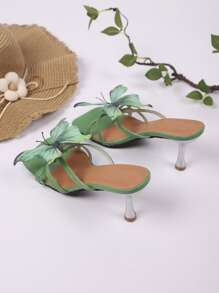 Mules à talons hauts pour femmes avec décoration papillon, fée sexy pour soirée, boîte de nuit, mariage. Sandales à talons hauts en PU ornées mignonnes pour vacances, mariage, fête, bureau, intérieur et extérieur, été