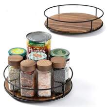 360°旋转木制化妆品收纳盒，带钢制手柄 - 适用于浴室和梳妆台的化妆品收纳托盘，非常适合存放杂物和配件浴室配件返校