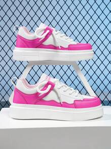 Women's Thick Sole Letter Decor Round Toe Low-Top Sneakers, Classic Colorway, Sporty Casual Style For Daily Wear