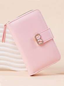 Novo estilo de carteira com fivela borboleta, zíper único, botão de pressão, grande capacidade, compartimentos para cartões, carteira minimalista feminina de cor sólida, rosa para mulheres, mini carteira, bolsa, carteira pequena, carteira fofa