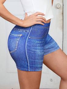 2pcs Women High Waist Elastic Yoga Shorts - Soft, Breathable, Comfortable For Workout, Fitness, Running & Cycling, Blue/Black Ombre - Multicolor - View 7