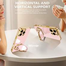 可折叠镜面熊手机壳兼容 16/15/14/13/12/11 Pro Max、XS Max、7/8 Plus，电镀防震手机壳 + 全套手机壳兼容 11/12/13/14/15/16 Pro Max、S25/22/23/24+ U、A012345/654321/M12345/54321、Redmi Note 14/13/12/11 Pro 1C/A3 等。防水防摔防刮