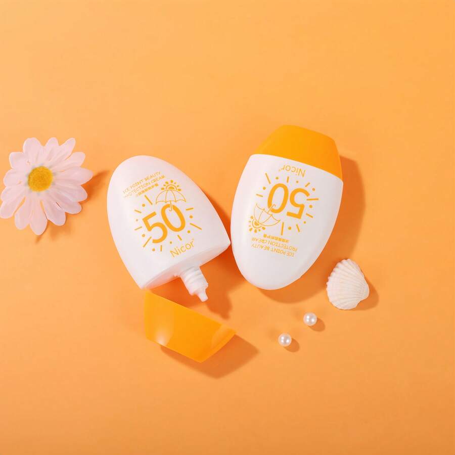 SPF50 PA+++ 美白防晒霜，轻盈，不油腻，保湿，防晒乳液，遮瑕膏，面部防晒保护 - 黃白色 - 查看 1