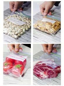 15pcs/20pcs/30pcs Reusable Food Storage Bags, Suitable For Kitchen Vegetables, Fruits, Grains, Multi-Size Fridge Vacuum Seal Bags (Bag Pattern Randomly Sent), Outdoor, Camping
