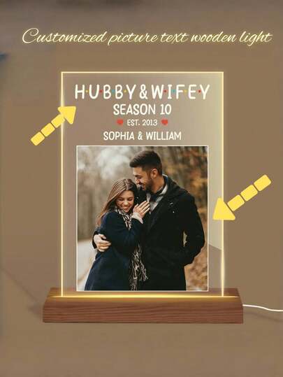 1PC Personalized Wooden Acrylic Photo Lamp ,Custom Text & Memories,Heartwarming Gift For Couples, Family, Friends , Anniversary, Birthday, Christmas Decor,Mother'sDay,Father's Day ﻿