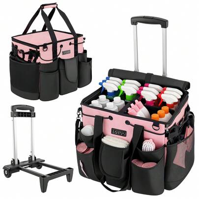 Large Cleaning Caddy For Cleaning Supplies Organizer, Rolling Cleaning Caddy Bags With Wheels For Housekeepers, Cleaning Carts On Wheels For Home Car Office Picnic