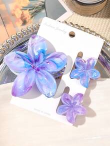 Bộ 3 kẹp tóc hoa cúc họa tiết đá cẩm thạch xanh tím phong cách Boho mùa xuân/hè, cỡ lớn và nhỏ, kẹp tóc trang trí cho kỳ nghỉ ở bãi biển, kẹp tóc hình móng vuốt, kẹp tóc, kẹp tóc kẹp tóc, kẹp tóc cầm tay, phụ kiện tóc thường ngày mùa thu đông cho nữ - Màu xanh cẩm thạch tím - Xem 3