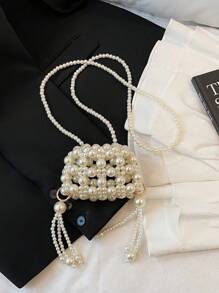 Cute Mini Purse Women Fashionable Beaded Silver Color Crossbody Coin Lipstick Bag