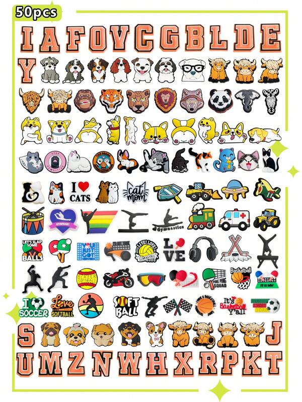 Random 10/30/50Pcs Food/Animal/Flower/Cute Cartoon Series Shoe Charms For Clogs Sandals, Shoe Decoration Premium Quality Popular Charms Accessories Great Gift For Teens Men Women And Adults