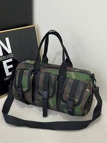 Bolso de lona con diseño de letras de gran capacidad para viajes cortos, bolso de gimnasio, bolso de yoga, mochila escolar, unisex