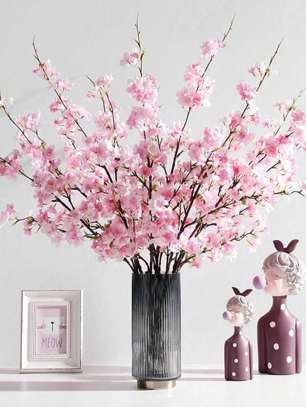 1PC/3PCS; Fake Cherry Blossom, Peach Blossom Decoration, Modern Minimalist Style, 32.67 Inches Long, Fade-Resistant Plastic Fake Plants, Suitable For Home Indoor And Outdoor Decoration, Home Desktop Office Desktop Decoration, Party Scene Decoration, Outdoor Lawn Courtyard Decoration, Bedroom Living Room Decoration, Kitchen And Bathroom Mantel, Hall, Vase Decoration