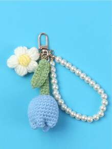 1pc Keychain Handmade Weaving Cute Tulip Flower Keychains Gift For Car Keys Bag Wallet Purse Women Girls,Woven Puff Flower Mobile Phone Bag Pendant Car Accessories Bag Charm School