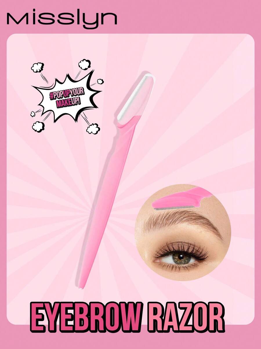 Misslyn -1pc Eyebrow Razors, Eyebrow Trimmer, Straight Handle Eyebrow Trimmer Beauty Tools, Unisex Stainless Steel Depilation Device With Protective Cover, Suitable For Beginners To Avoid Facial Or Body Scratches, Eyebrow Hair Trimmer And Shaver With Protective Cover,Safe And Newbie Friendly - Pink - View 1