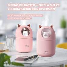 Mini humidificador para gatos con luz nocturna, humidificador de aire blanco rosa verde, humidificador portátil USB de 300ML, difusor portátil de aceites esenciales, vaporizador de humedad H2O para el hogar, el coche, la oficina, material ABS, humidificador duradero, humidificadores silenciosos 24H para el dormitorio - Rosa - Ver 1