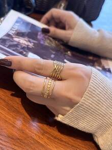 2pcs Unique Design Stainless Steel Open Rings Set - Gold 3 - View 2