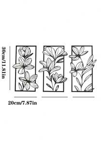 3 PiecesClassic Iron Wall Art Decor, Floral Metal Murals For Bedroom And Living Room - Elegant Flower Wall Sculptures For Modern Home Decoration
