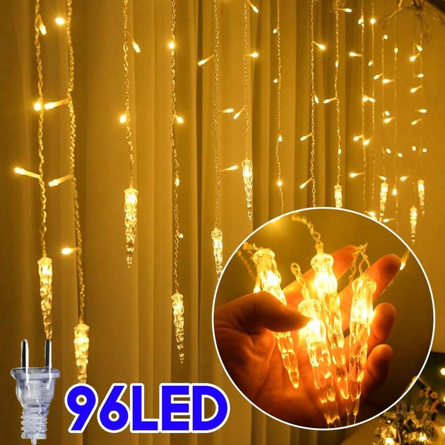Icicle Christmas Lights, 11.5ft 96 LED Connectable Icicle String Lights With 16 Drops, Window Curtain Fairy Lights With 8 Modes, Icicle Fairy Twinkle Lights For Christmas Decorations - Warm White - View 1