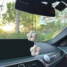 1 pieza/2 piezas Adorno de espejo retrovisor de coche con flor de cinco pétalos - Colgante floral hecho a mano, accesorio floral lindo para espejo retrovisor de coche de mujer, corona de flores de estilo bohemio para coche, regalo con tema de jardín de primavera - Multicolor - Ver 3