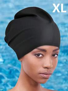 Extra Large Silicone Swimming Cap For Braids And Long Hair Extensions, Waterproof Swim Caps For Pools And Showers, Suitable For Adults To Keep Hair Dry, Easy To Put On And Take Off, Fits Various Hair Lengths And Styles Including Short, Medium, Long Hair, Braids, Weaves, Curls, And Afro Hair. Available In 5 Sizes: S-M-L-XL-XXL, Black Color, Unisex, Beach Essentials, Beach Accessories, Pool Float - Black - View 15