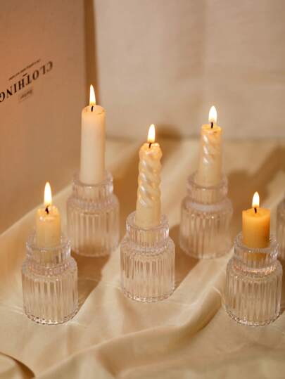 1 pezzo Portacandele in vetro cristallo trasparente di stile retrò francese, portacandele in vetro semplici a righe rotonde, decorazioni per cene romantiche a lume di candela, ornamenti per la sala da pranzo e da pranzo, regali per le vacanze