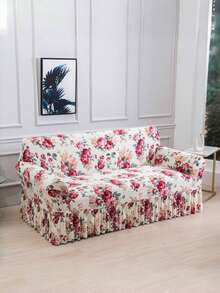 1pc Milk Silk Fabric Floral Printed Non-Slip Stretchy Sofa Cover, Colorful Skirt Design For Single/Double/Three/Four Seater Sofa, Pet Friendly, Suitable For Spring, Summer, Autumn, Winter - Multicolor - View 5