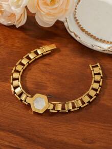 1 pieza Pulsera de acero inoxidable con esfera de números romanos y cuentas, estilo INS para citas de verano y fiestas