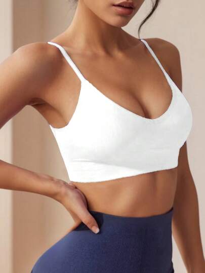 1pc Racerback Sports BH Women, Seamless Com Tafel Thin Strap Verleidelijke Neck Camisole, Wear, Yoga view 5